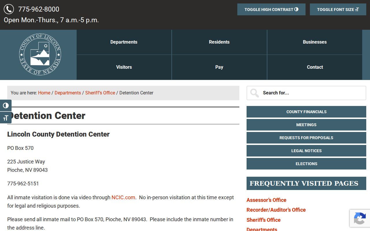 Lincoln County arrest and booking records at the Detention Center