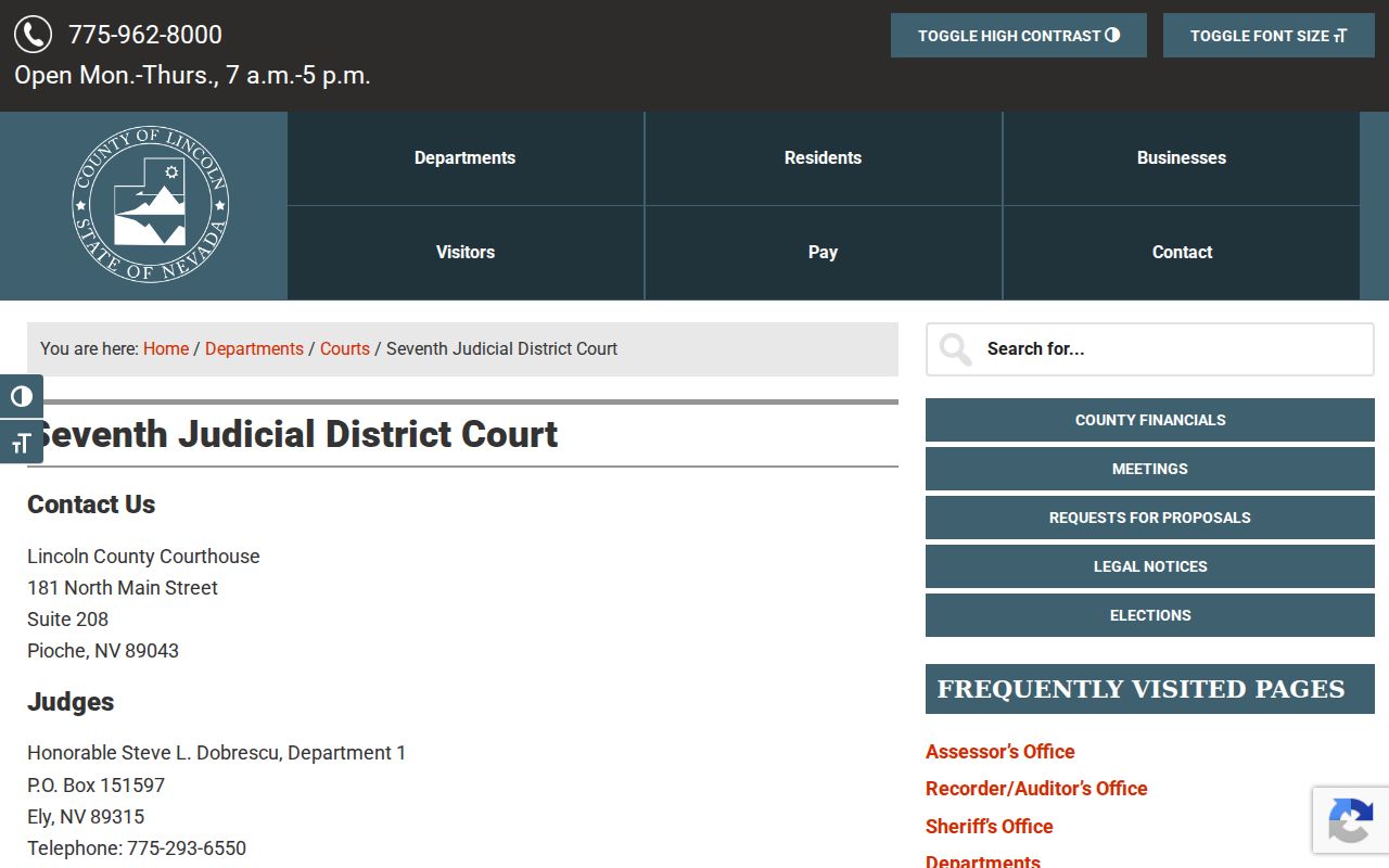 Lincoln County criminal court cases at the Seventh Judicial District Court