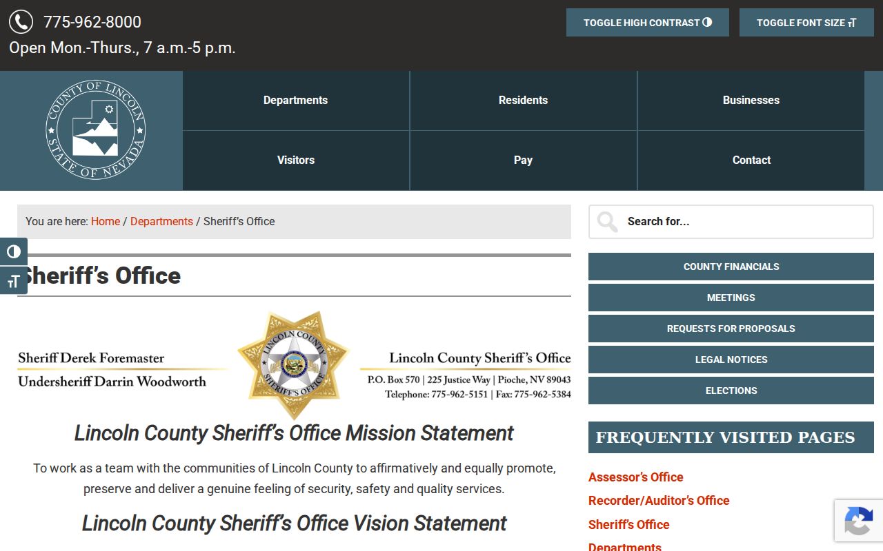 Lincoln County criminal records at the sheriff office